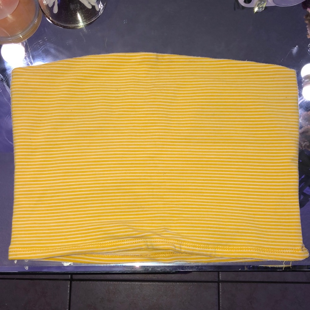 yellow and white stripes tube top. only used once.